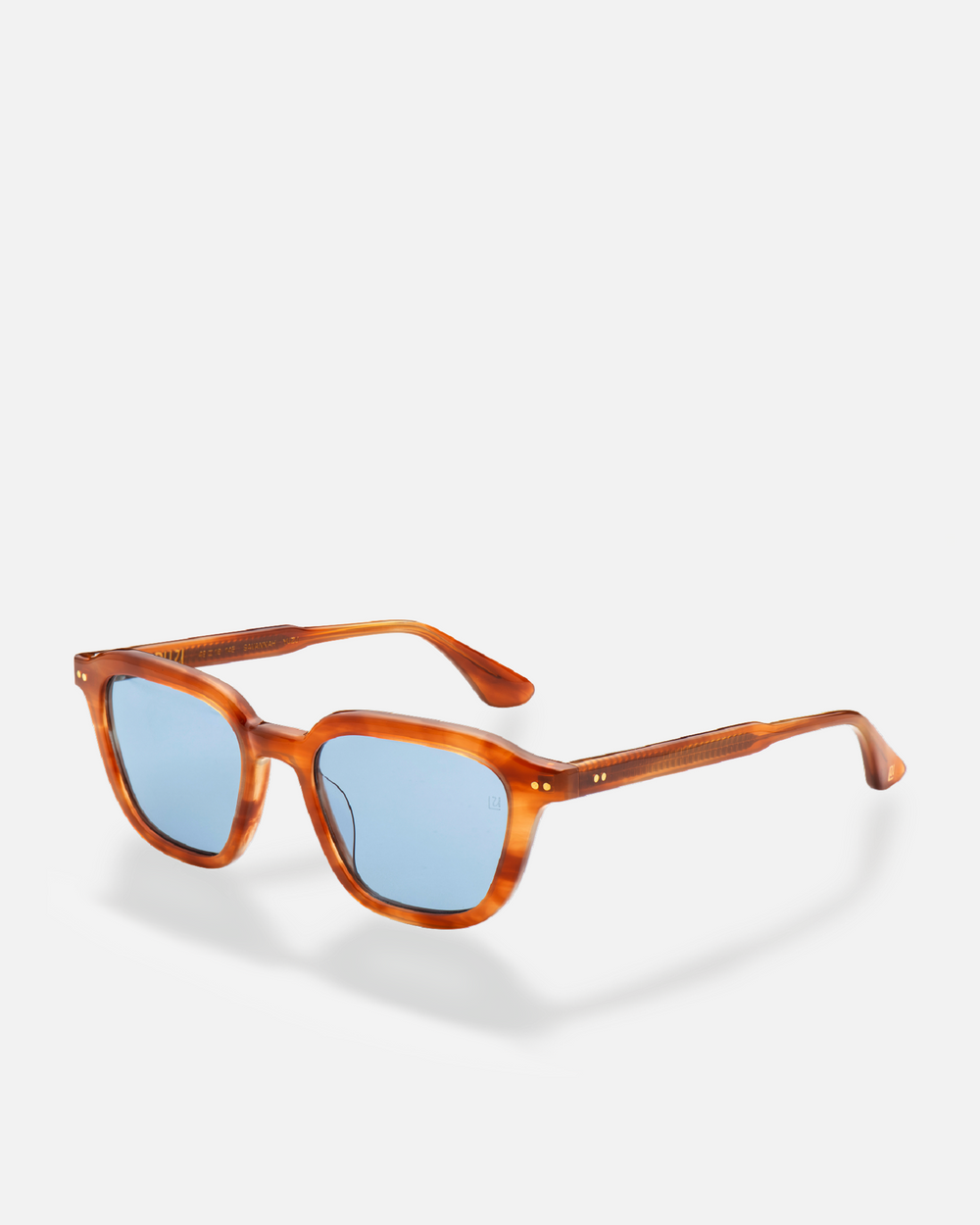 Yuzu light brown rounded square sunglasses with light blue lenses, side view